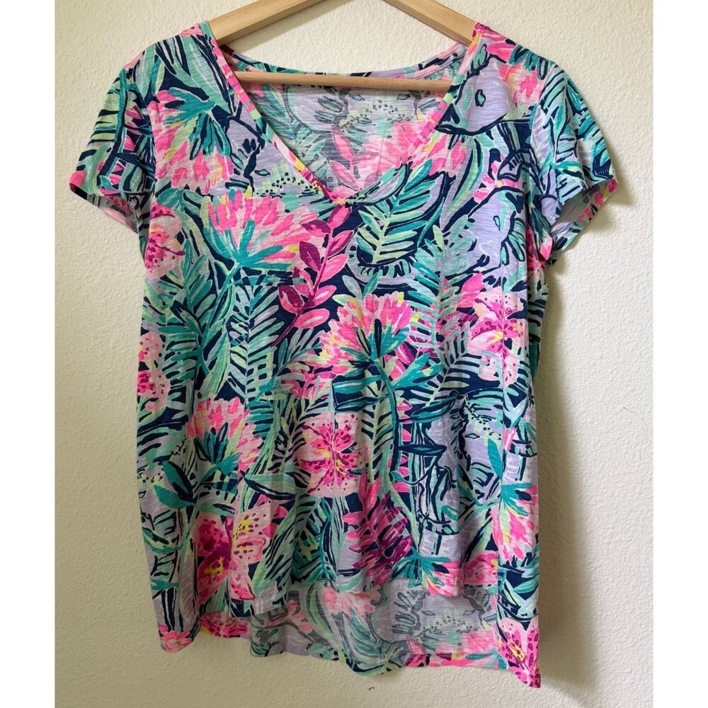 Lilly Pulitzer Etta V-Neck Top In Slathouse Soirée Size Medium Preppy Tropical